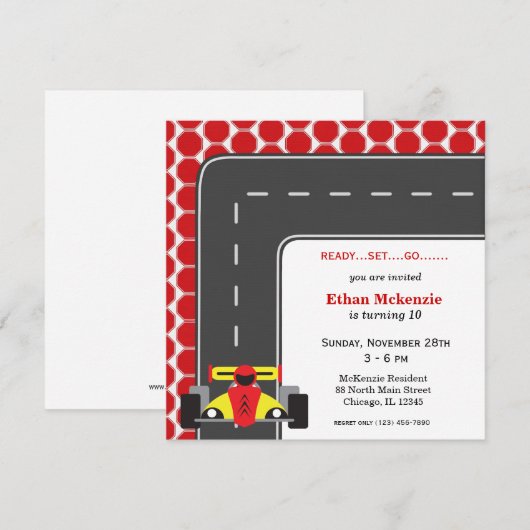 Racecar Birthday Kaart (Voorkant / Achterkant)