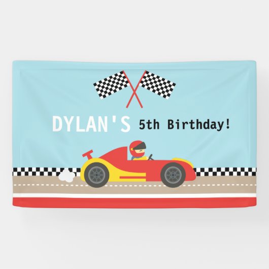 Racecar Racer Boys Birthday Party Personalized Spandoek (Horizontaal)