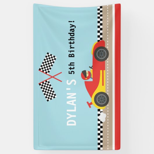 Racecar Racer Boys Birthday Party Personalized Spandoek (Verticaal)