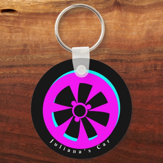 Racecar Rim Neon Pink Black Sleutelhanger (Voorkant)