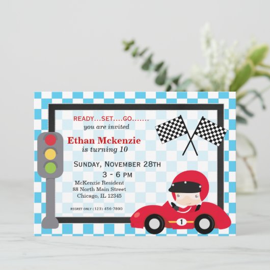 Racecar-verjaardag Kaart (Staand voorkant)