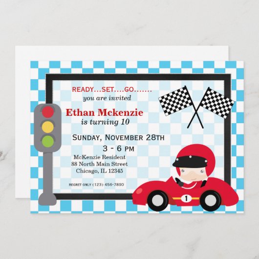 Racecar-verjaardag Kaart (Voorkant / Achterkant)