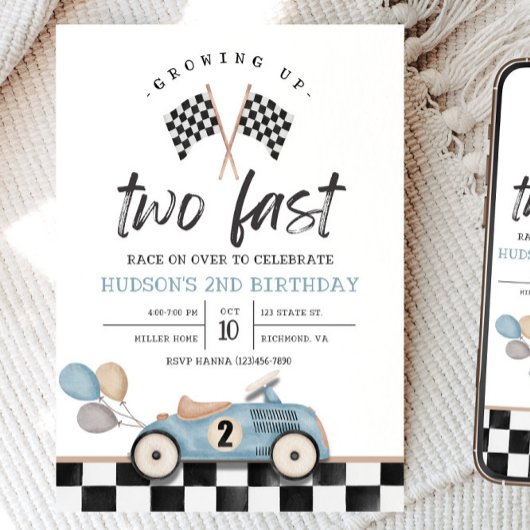 Racecar Verjaardag Uitnodiging Tweede Verjaardag A