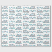 Racecars en vlaggen op wit patroon cadeaupapier (Vlak)