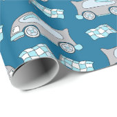Racefietsen voor auto's Blauw Kinder Patroon Cadeaupapier (Rol Hoek)