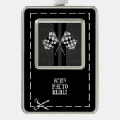 Raceflakken ontwerpen op Stripes Carbon Style Verzilverd Omlijst Ornament (Voorkant)