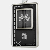 Raceflakken ontwerpen op Stripes Carbon Style Verzilverd Omlijst Ornament (Links)
