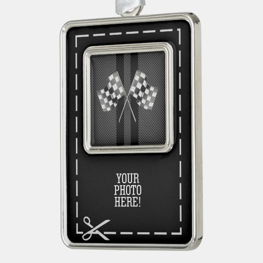 Raceflakken ontwerpen op Stripes Carbon Style Verzilverd Omlijst Ornament (Links)