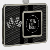 Raceflakken ontwerpen op Stripes Carbon Style Verzilverd Omlijst Ornament (Rechts)