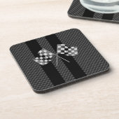 Raceflakken op zwarte strippes drankjes onderzetter (Linkerzijde)