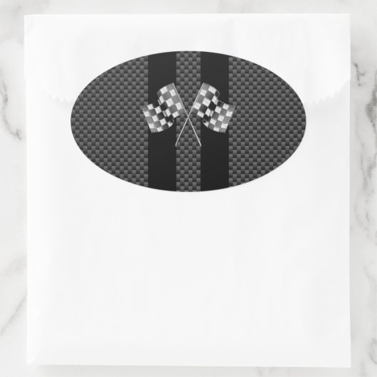 Raceflakken op zwarte strippes ovale sticker (Tas)