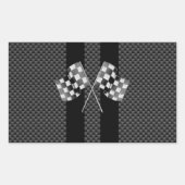 Raceflakken op zwarte strippes rechthoekige sticker (Voorkant)