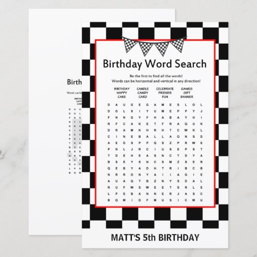 Racefmoederlijk spel met racewagens (Voorkant / Achterkant)