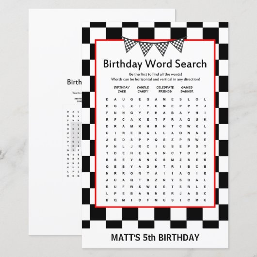 Racefmoederlijk spel met racewagens (Voorkant / Achterkant)