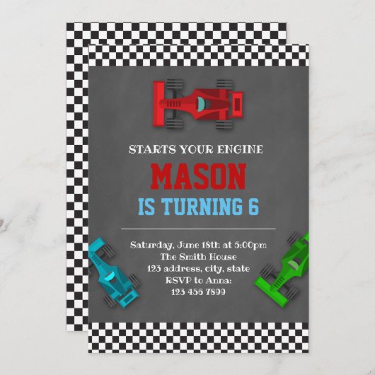 Raceformenpartijuitnodiging Kaart (Voorkant / Achterkant)