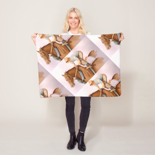 RaceHorse en JockeyWaterColor Fleece Deken (In situ)