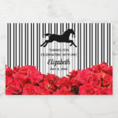 Racehorse en Rozen Black White Stripes Derby Likeurfles Etiket (Enkel label)