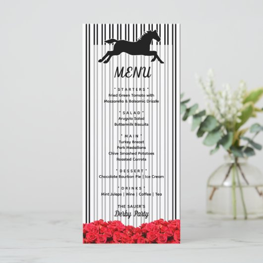 Racehorse en Rozen Derby Day Party Menu (Staand voorkant)