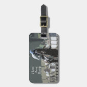 Racehorse met jockey in blauw Bagagelabel (Voorkant verticaal)