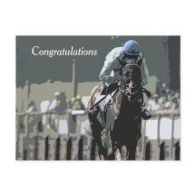Racehorse met jockey in blauw Briefkaart