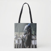 Racehorse met jockey in blauwe Canvas tas (Voorkant)