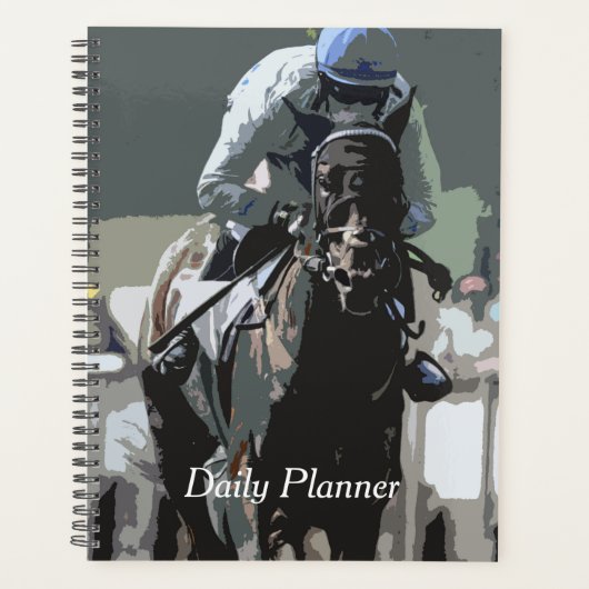 Racehorse met jockey in blauwe dagelijkse planner (Voorkant)