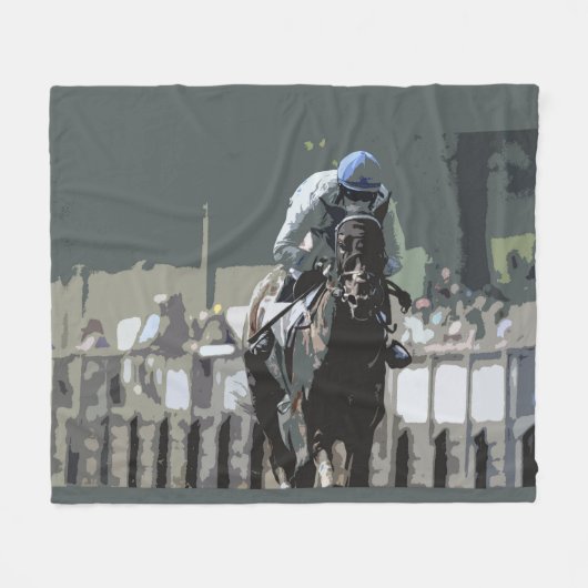Racehorse met jockey in blauwe fleece deken (Voorkant (Horizontaal))