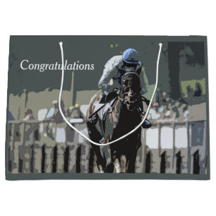 Racehorse met jockey in blauwe geschenkzak groot cadeauzakje