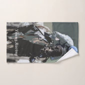 Racehorse met jockey in blauwe handdoek (Handdoek)