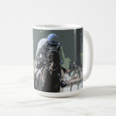 Racehorse met jockey in Blue Coffee Mok (Voorkant rechts)