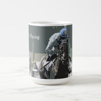 Racehorse met jockey in Blue Coffee Mok