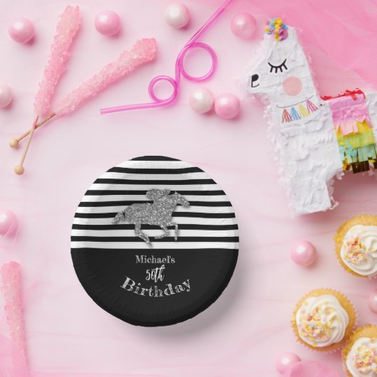 Racehorse Zwart Wit Strepen Verjaardag Papieren Kommen (Feest)