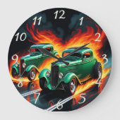 Racen hete staven op een vurige zonsondergang snel grote klok (Voorkant)