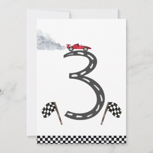 Racen in 3 Verjaardagsuitnodiging Kaart (Achterkant)