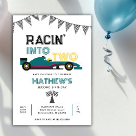Racen in twee raceauto's 2e verjaardagsfeestje kaart