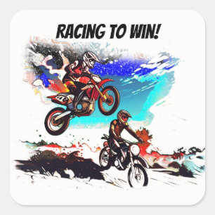 Racen om te Winnen - Motocross Racers Vierkante Sticker