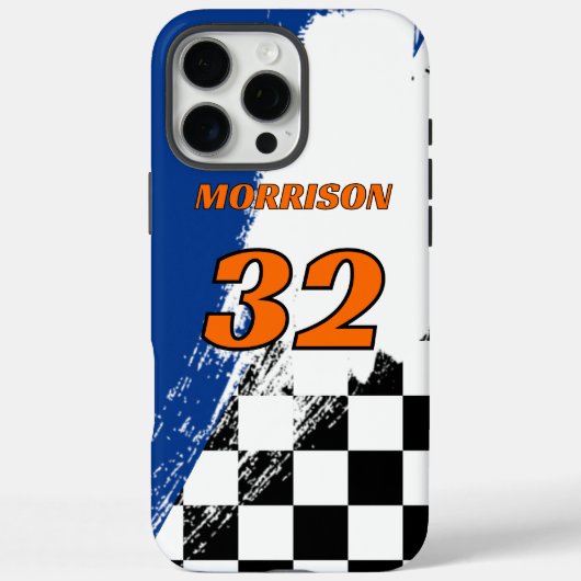 Racenaam Nummer Blauw Oranje Zwart en Wit Case-Mate iPhone Case (Achterkant)