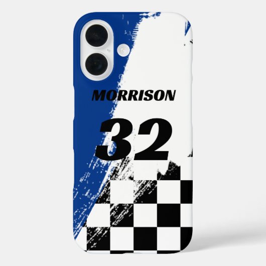 Racenaam Nummer Blauw Zwart en Wit Case-Mate iPhone Case (Achterkant)