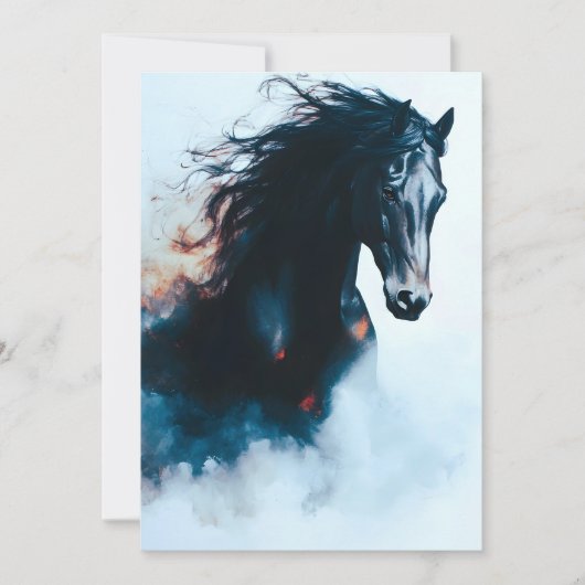 Racend zwart paard portret minimalistisch aankondiging (Voorkant)