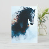 Racend zwart paard portret minimalistisch aankondiging (Staand voorkant)