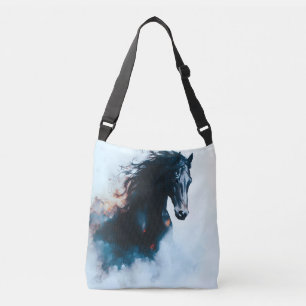 Racend zwart paard portret minimalistisch crossbody tas