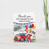 Racende auto 1e verjaardagsfeestje jongen schattig bedankkaart (Voorkant)
