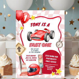 Racende Auto Snel Eén Eerste Verjaardag Kaart