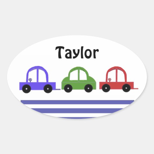 Racende auto's en strepen ovale sticker (Voorkant)