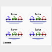 Racende auto's en strepen ovale sticker (Vel)