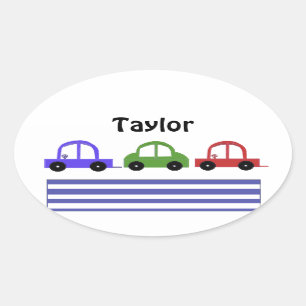 Racende auto's en strepen ovale sticker