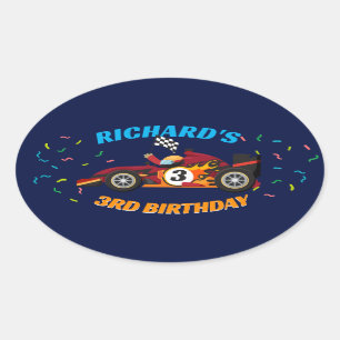 Racende Kids Verjaardag Raceauto Thema Ovale Sticker