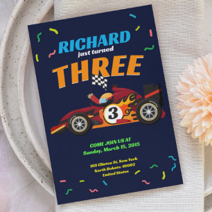 Racende kids verjaardagsfeestje raceautothema uitn kaart