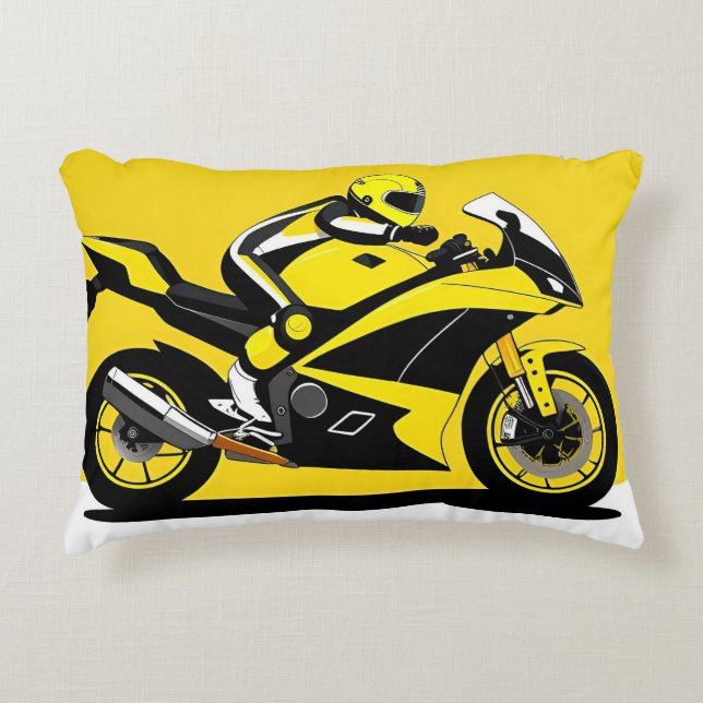Racende motorfiets en berijder accent kussen (Voorkant)