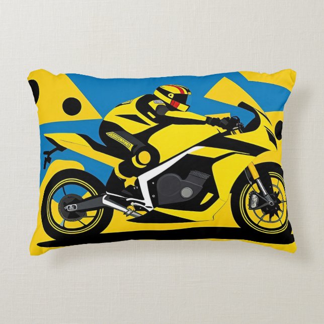 Racende motorfiets en berijder accent kussen (Voorkant)